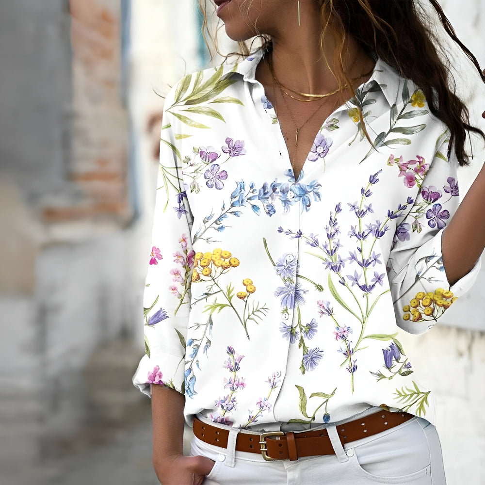 Levoire | Allure Intemporel T-Shirt À Manches Longues Fleurie Blanche