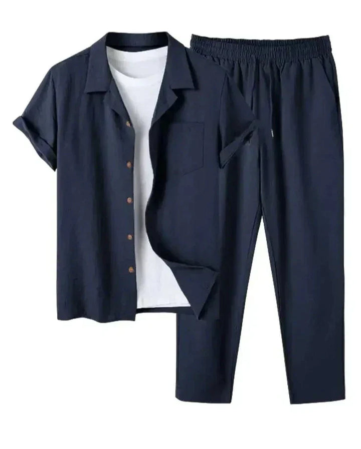 Levoire | Chemise Et Pantalon Ensemble D'Été Pour Hommes Bleu foncé