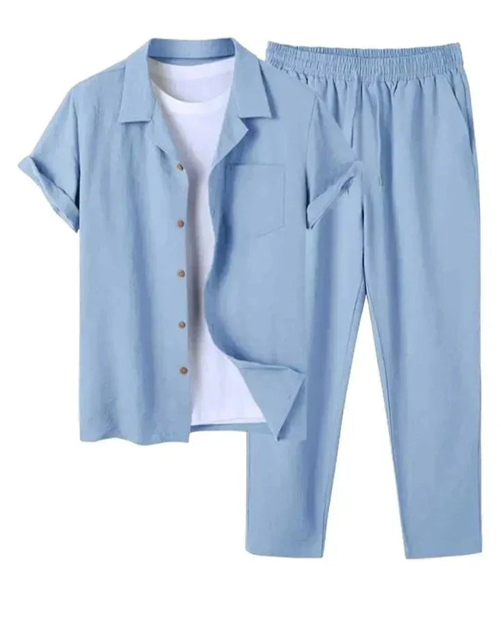 Levoire | Chemise Et Pantalon Ensemble D'Été Pour Hommes Bleu
