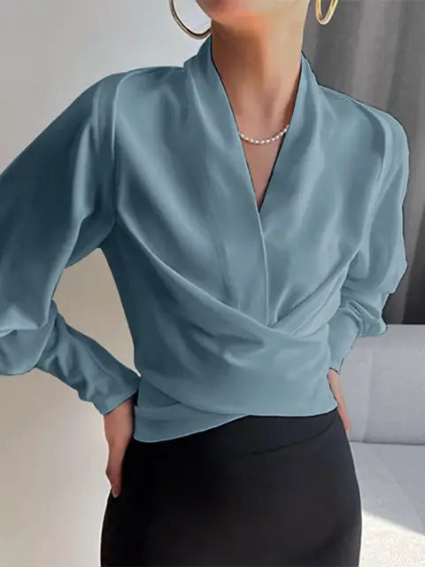 Levoire | Blouses Pour Femmes À Décolleté En V Avec Manches Bouffantes Bleu