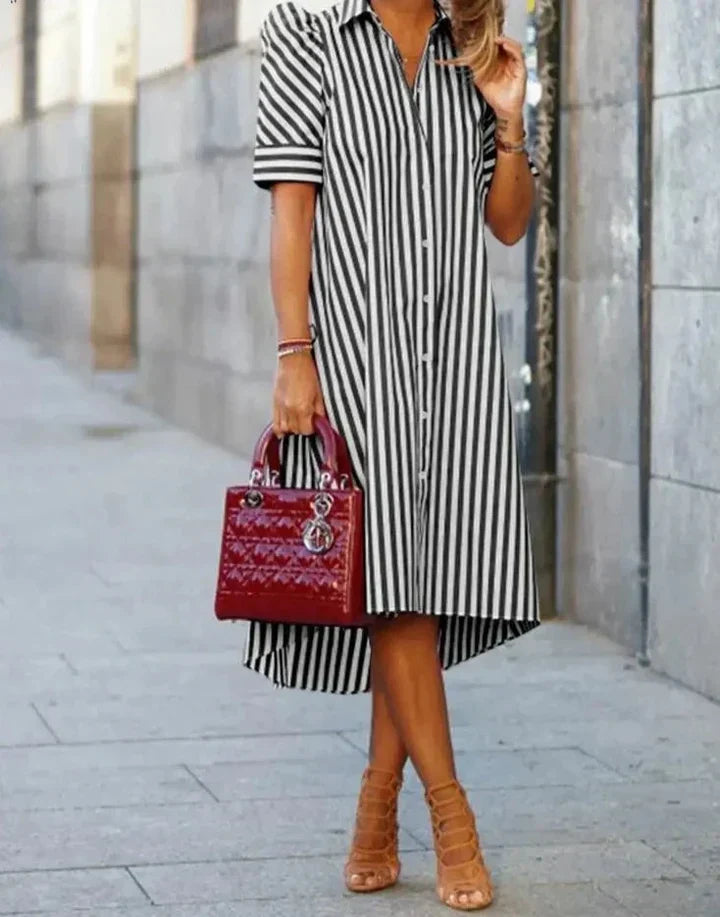 Levoire | Robe Chemise Rayée En Noir Et Blanc Noir