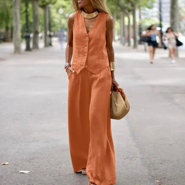 Levoire | Ensemble Élégant De Gilet Et Pantalon Orange