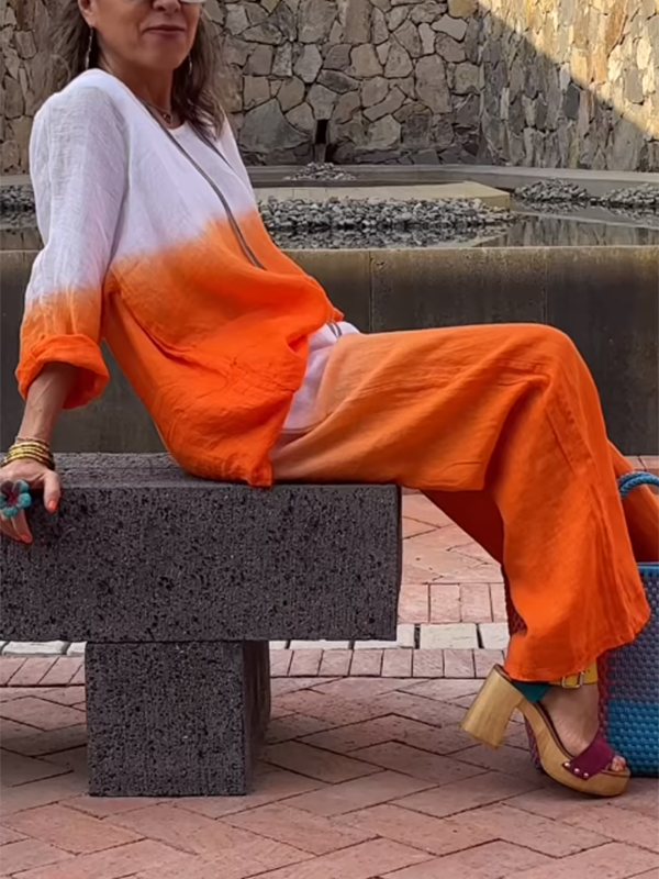 Levoire | Ensemble Deux Pièces En Coton Et Lin Pour Femmes Orange