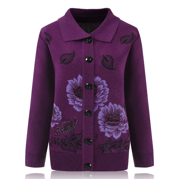 Levoire | Veste En Tricot Élégante Avec Broderie De Fleurs Lilas Une taille