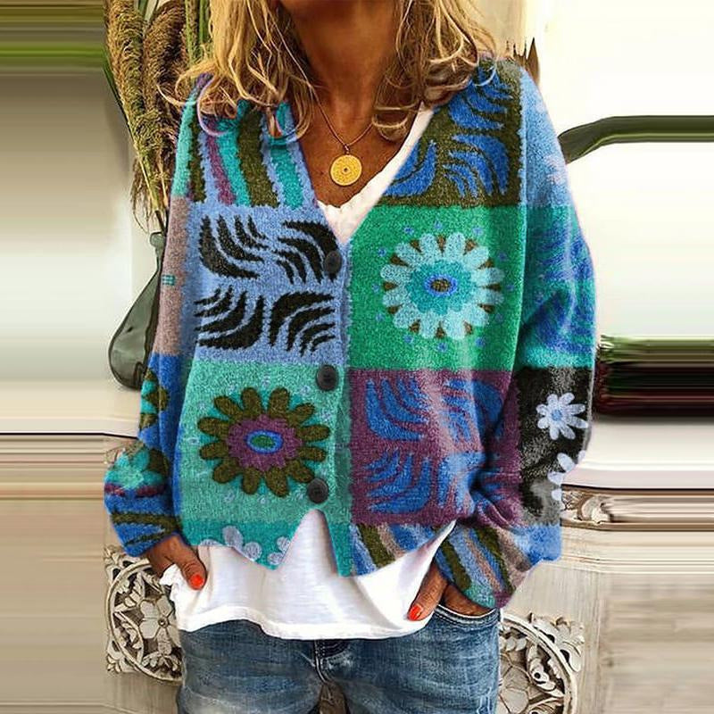 Levoire | Veste En Tricot Pour Dames Avec Impression Unique Bleu