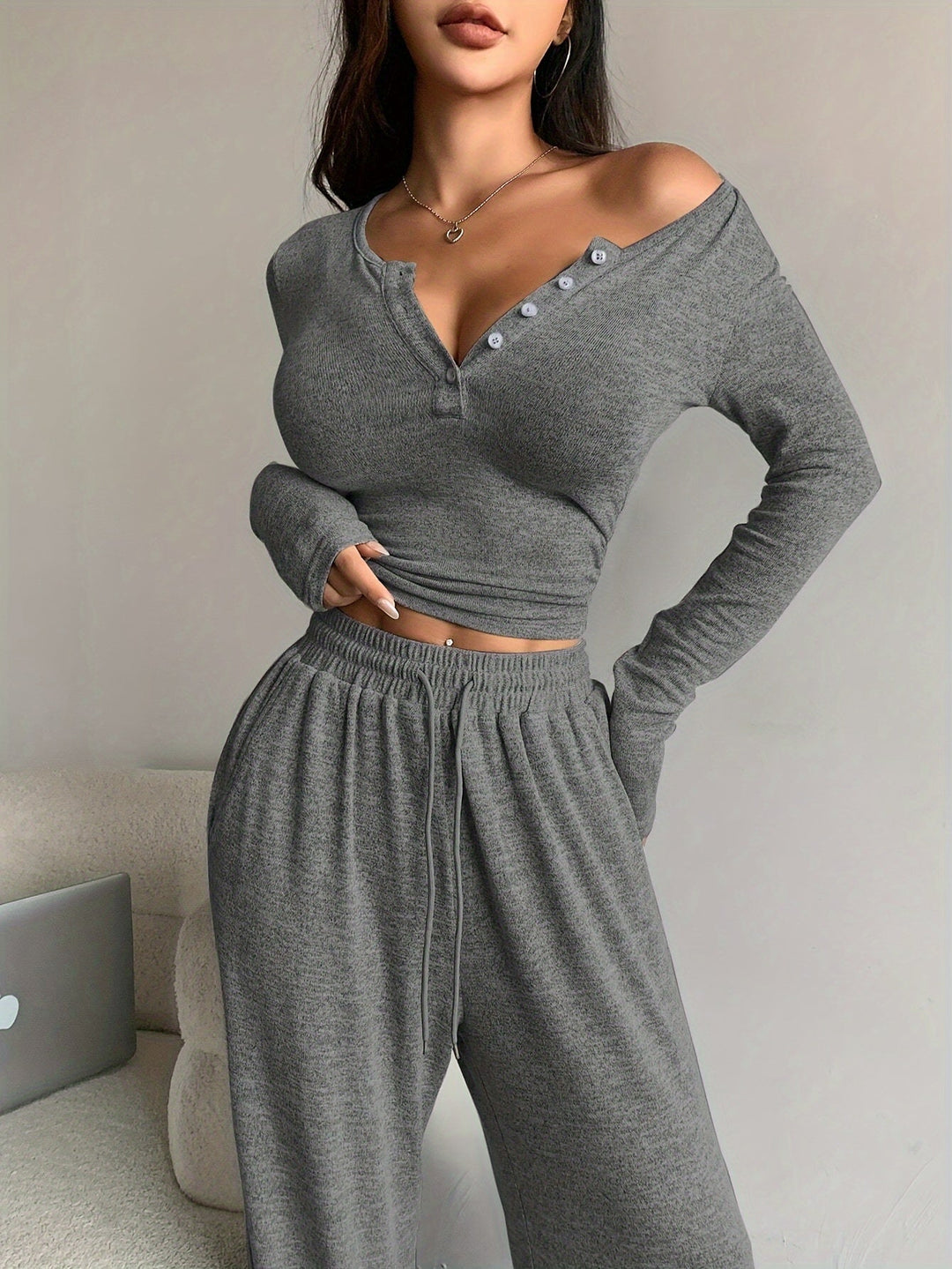 Levoire | Ensemble De Salon Tendance Avec Des Détails Stylés Gris foncé