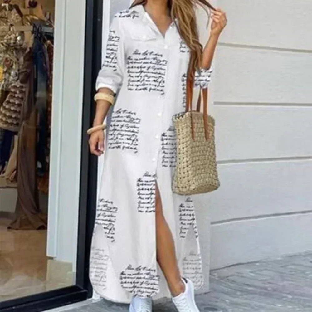Levoire | Style Imprimé Bouton Blouse Robe Blanc-Noir