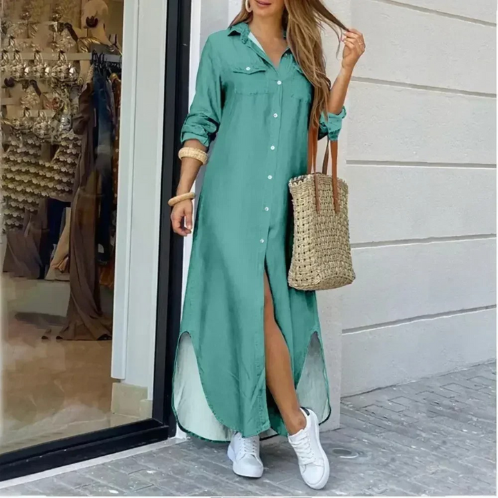 Levoire | Style Imprimé Bouton Blouse Robe Vert