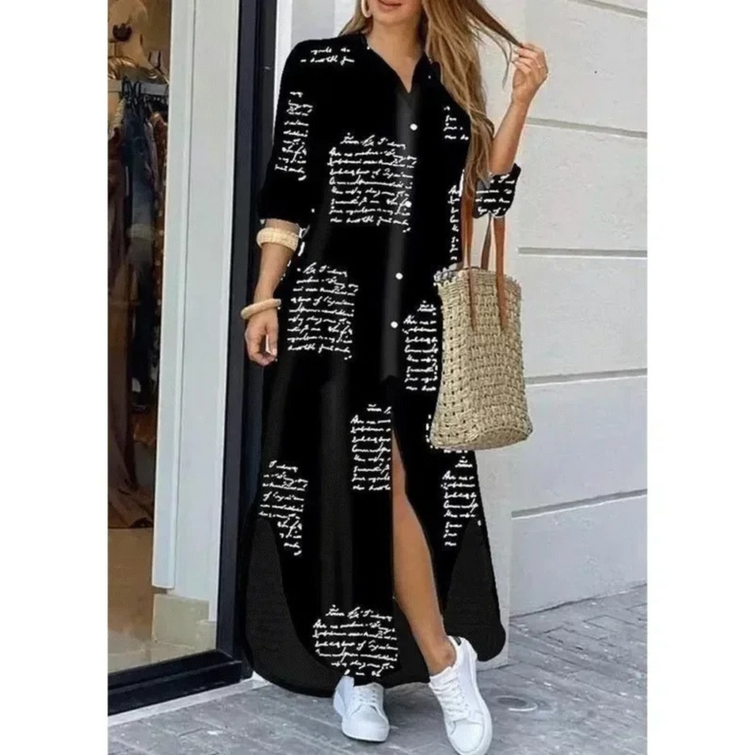 Levoire | Style Imprimé Bouton Blouse Robe Noir-blanc