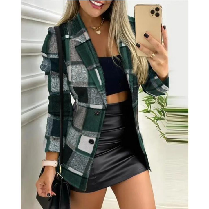 Levoire | Style Carreaux De Laine Imprimé Coupe-Vent Long Manteau D'Été Vert-gris
