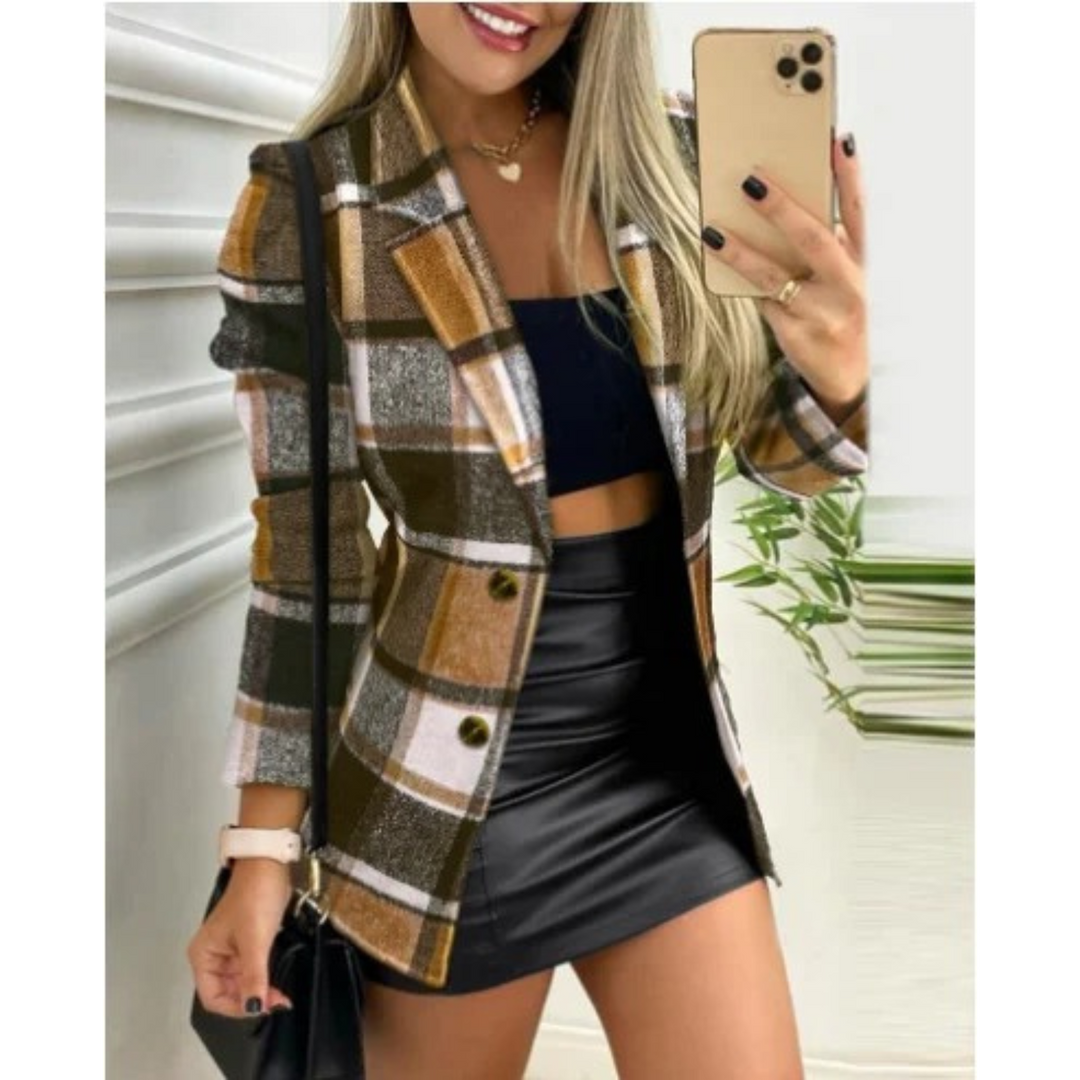 Levoire | Style Carreaux De Laine Imprimé Coupe-Vent Long Manteau D'Été Jaune-gris