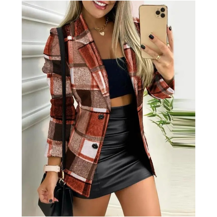 Levoire | Style Carreaux De Laine Imprimé Coupe-Vent Long Manteau D'Été Orange-brun