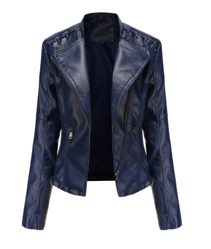 Levoire | Veste De Biker En Cuir Pour Femmes Bleu foncé