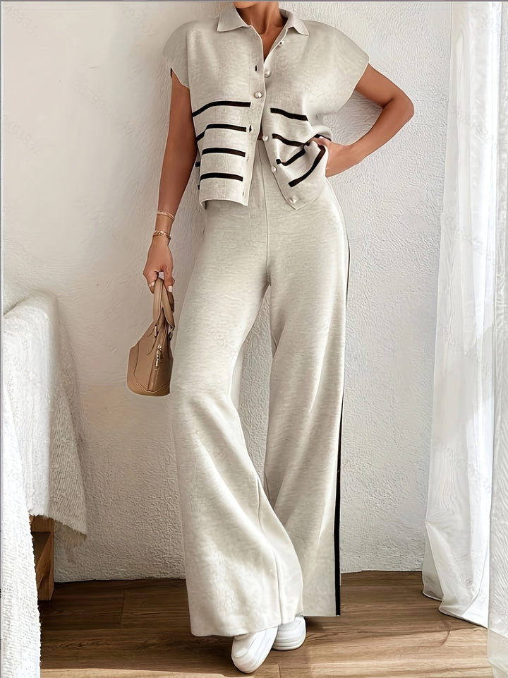 Levoire | Ensemble À La Mode En Deux Pièces Avec Gilet Rayé & Pantalon Ample