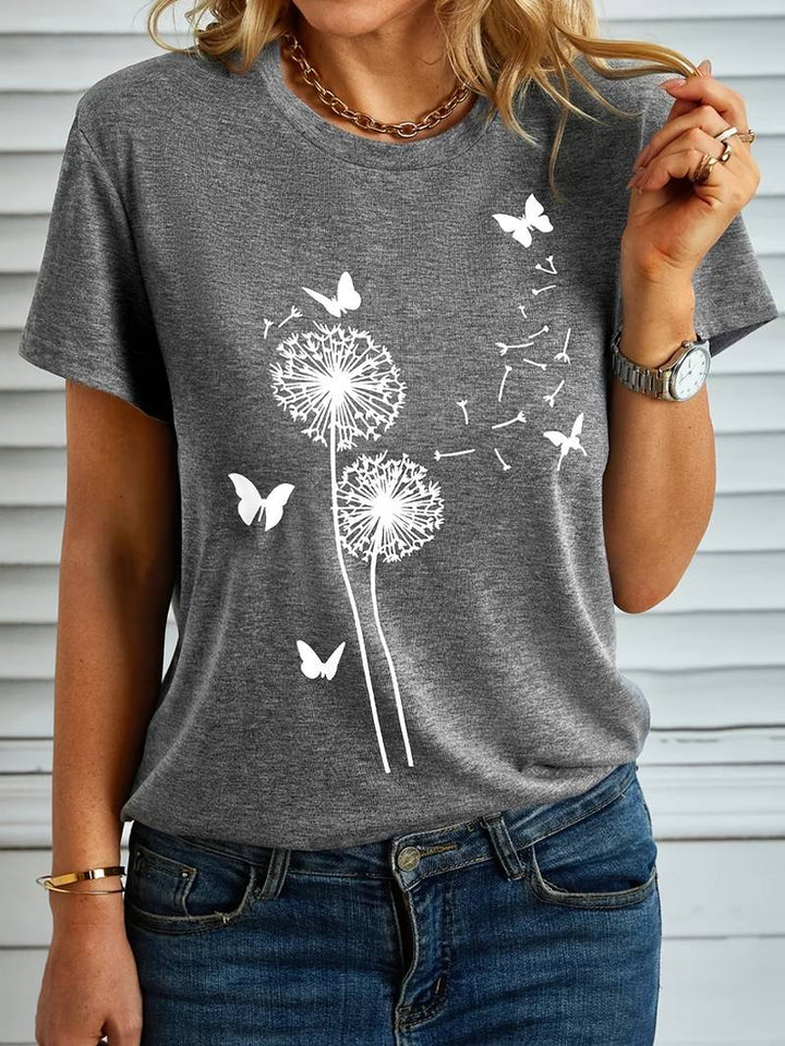 Levoire | T-Shirt Avec Impression De Pissenlit Et De Papillons Gris