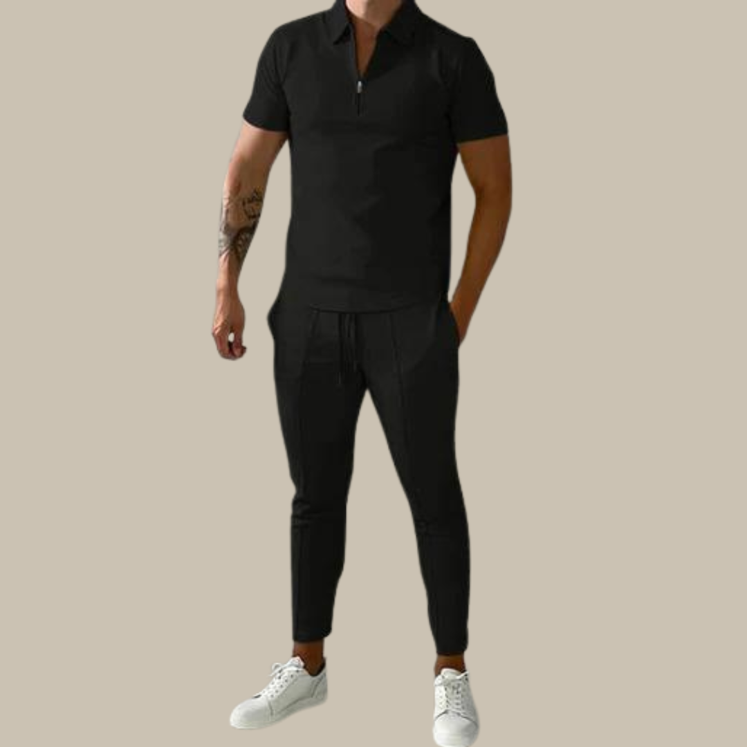 Levoire | Élégant Costume 2 Pièces Pour Homme Avec Polo Et Pantalon noir