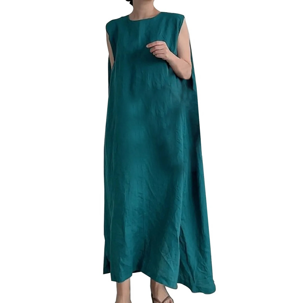 Levoire | O-Coupe Robe En Lin Simple Bleu