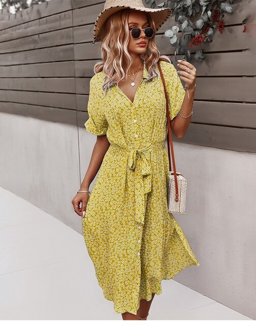 Levoire | Robe Élégante Avec Imprimé Floral Pour L'Été Jaune