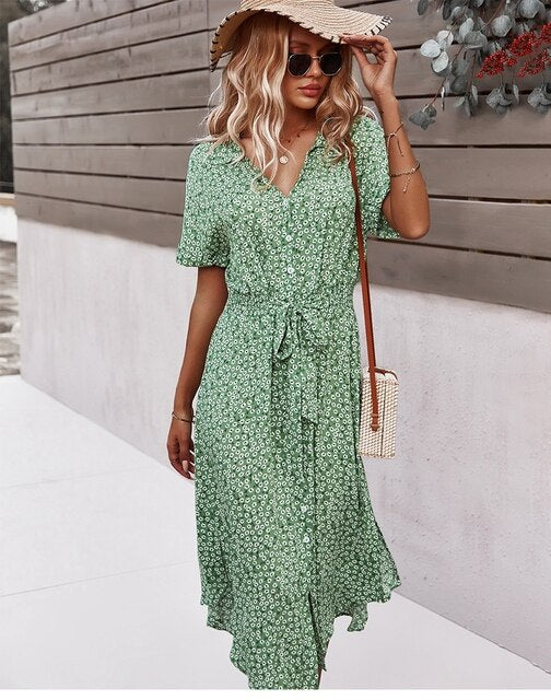 Levoire | Robe Élégante Avec Imprimé Floral Pour L'Été Vert