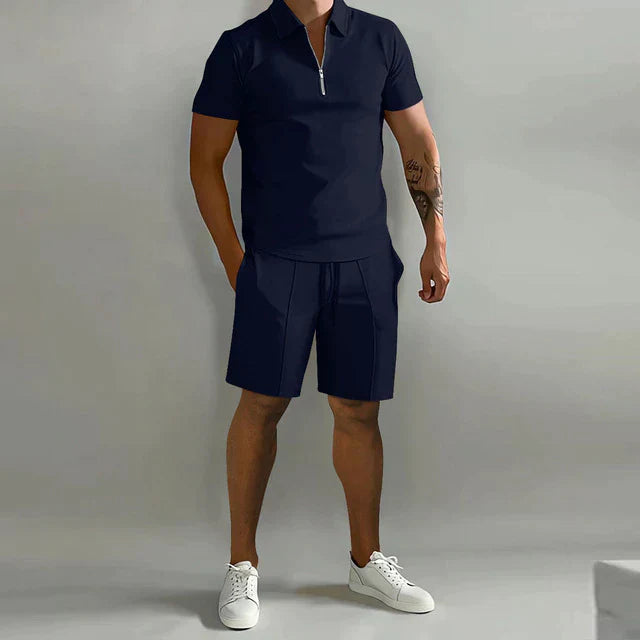 Levoire | Polo Shirt Set D'Ete Decontracte Coupe Ample Hommes Bleu foncé
