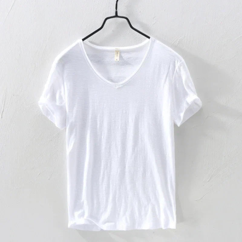 Levoire | T-Shirt Col V Intemporel Hommes Blanc