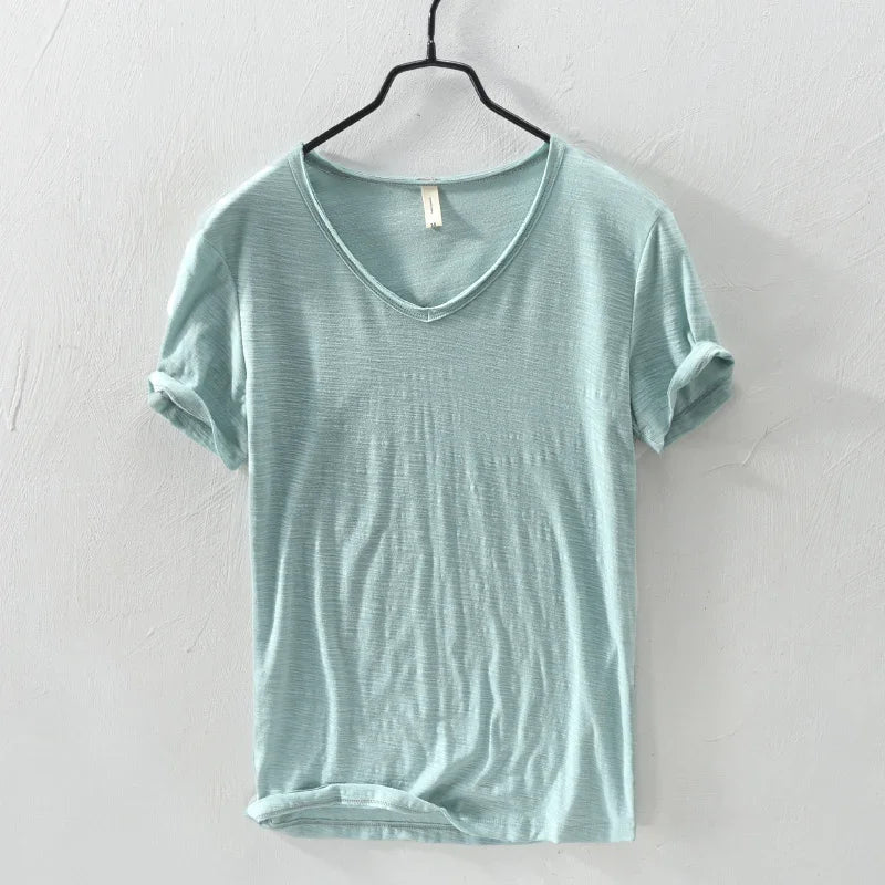 Levoire | T-Shirt Col V Intemporel Hommes Vert
