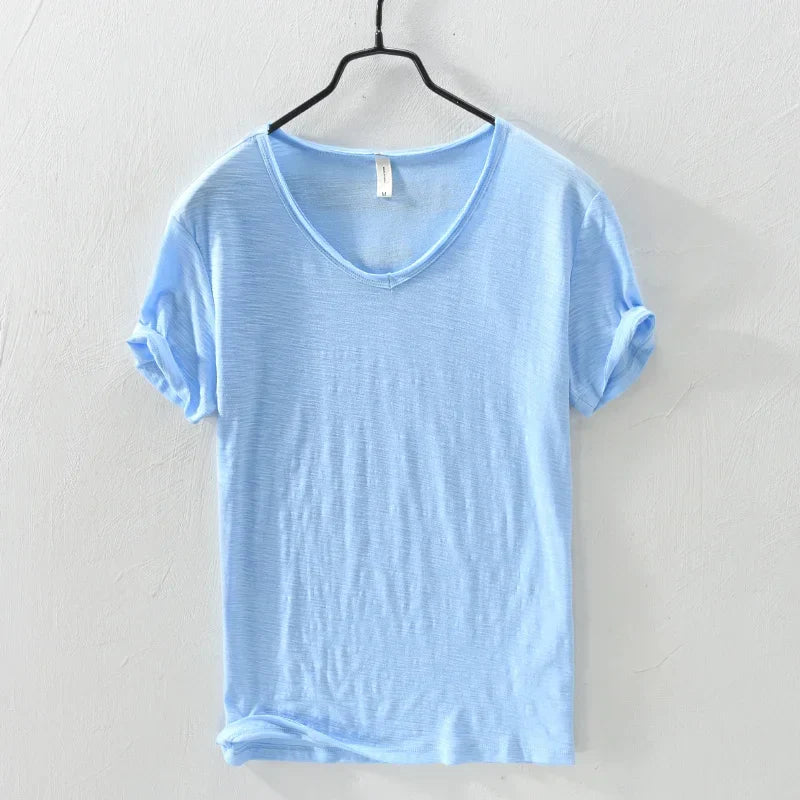 Levoire | T-Shirt Col V Intemporel Hommes Bleu
