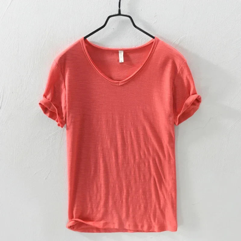 Levoire | T-Shirt Col V Intemporel Hommes Rouge
