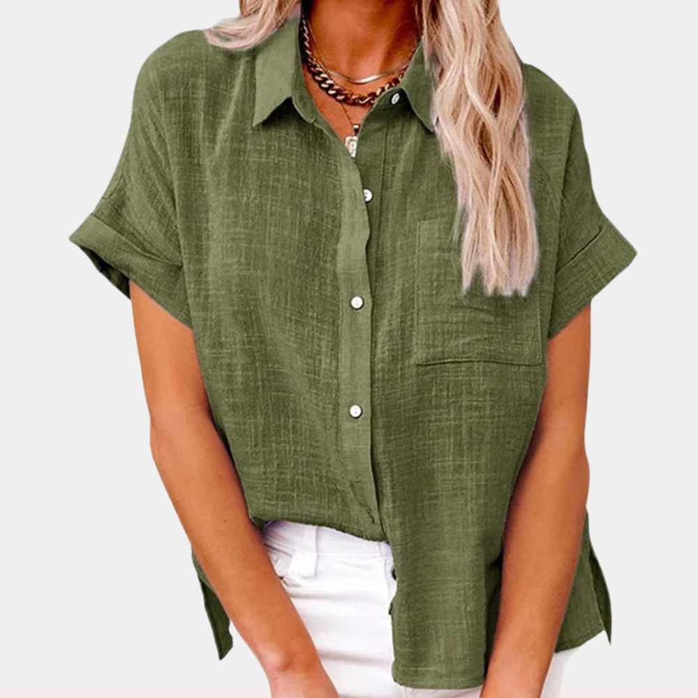 Levoire | Blouse Pour Femmes À Manches Courtes Et Fermeture À Boutons Lâche Vert