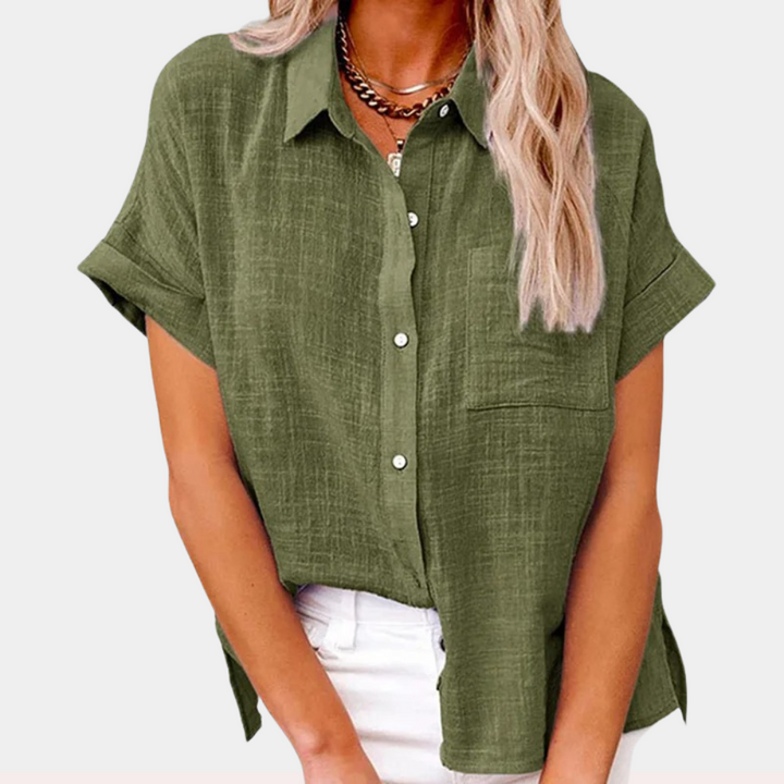 Levoire | Blouse Pour Femmes À Manches Courtes Et Fermeture À Boutons Lâche Vert