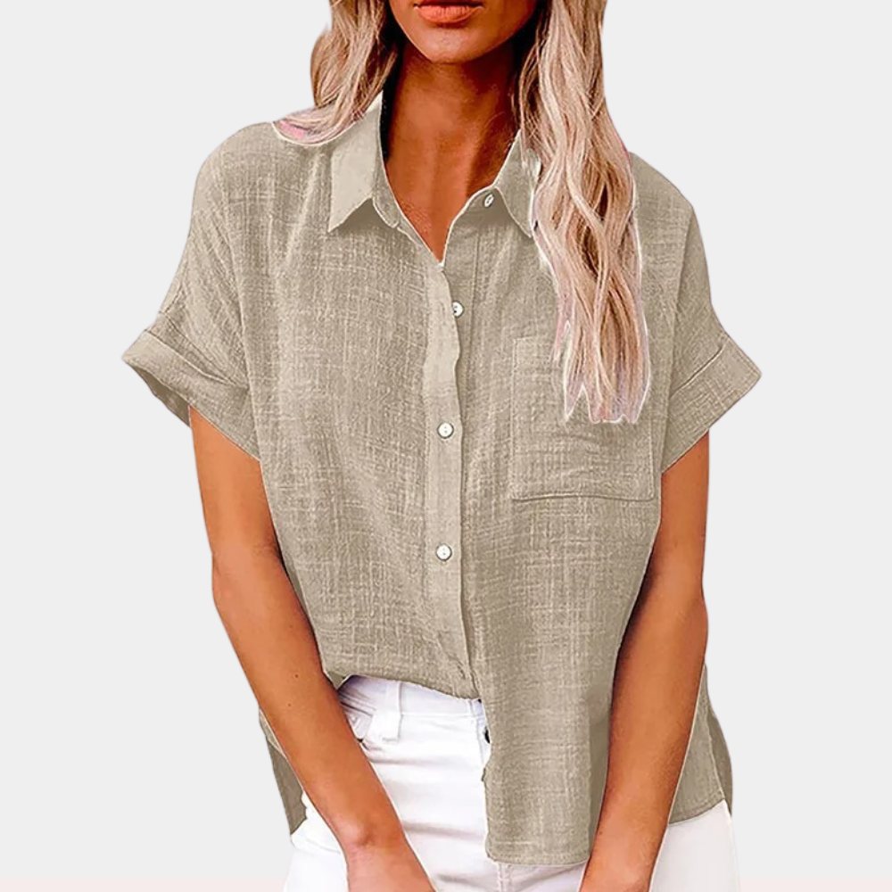 Levoire | Blouse Pour Femmes À Manches Courtes Et Fermeture À Boutons Lâche Khaki