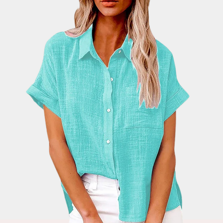 Levoire | Blouse Pour Femmes À Manches Courtes Et Fermeture À Boutons Lâche Bleu clair