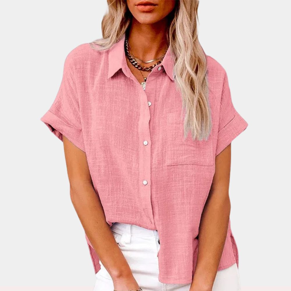 Levoire | Blouse Pour Femmes À Manches Courtes Et Fermeture À Boutons Lâche Rosa