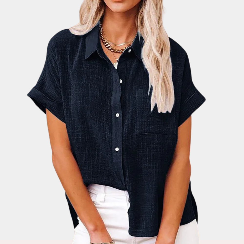 Levoire | Blouse Pour Femmes À Manches Courtes Et Fermeture À Boutons Lâche Noir