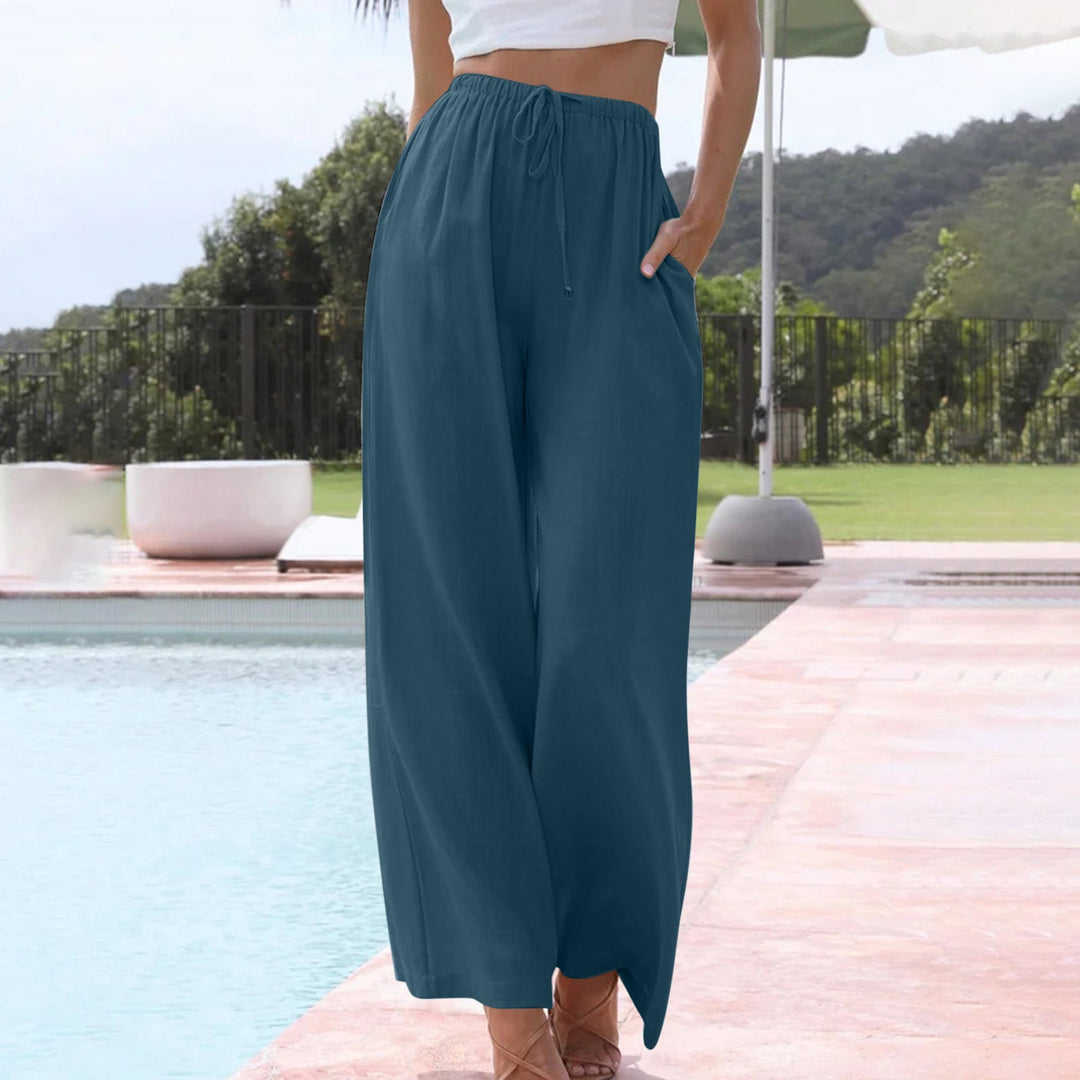 Levoire | Taille Haute Coupe Ample Pantalon Fluide Femme Turquoise