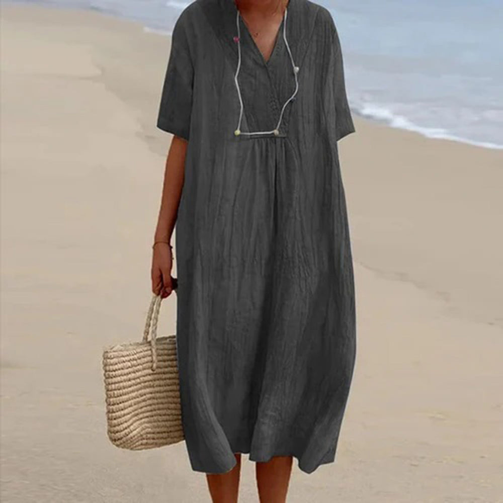 Levoire | Robe Midi Décontractée À Manches Courtes Et Coupe Relaxée Noir