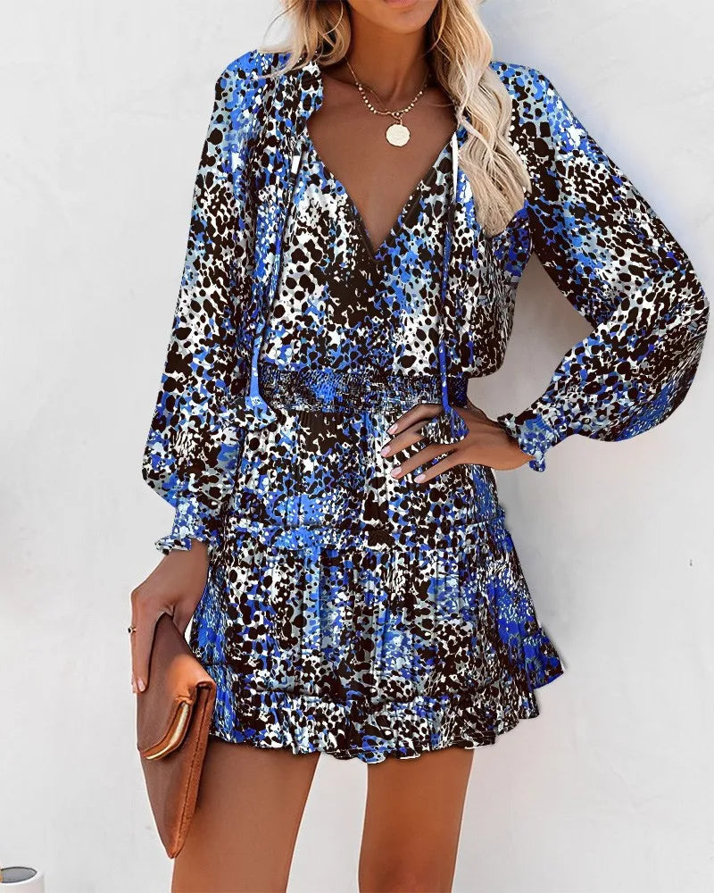 Levoire | Robe Mini À Manches Longues Avec Taille Plissée Robe De Soleil Bleu