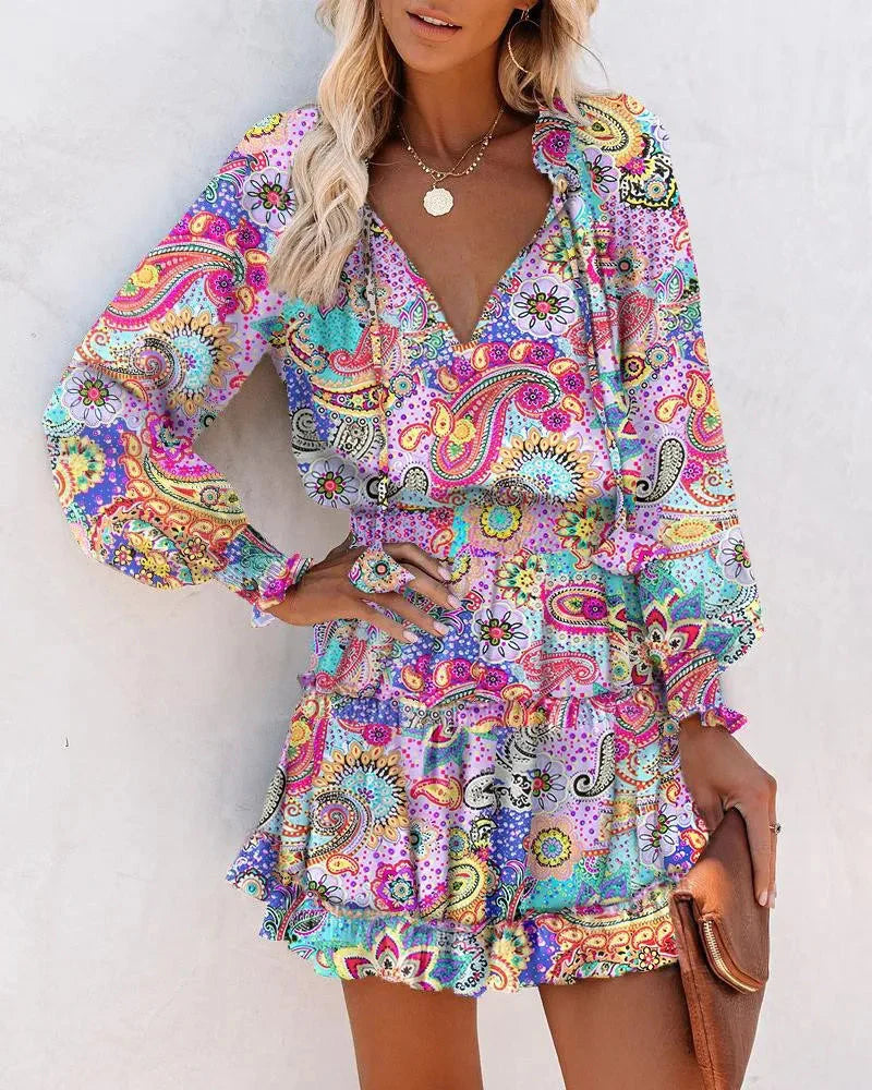 Levoire | Robe Mini À Manches Longues Avec Taille Plissée Robe De Soleil Lilas clair