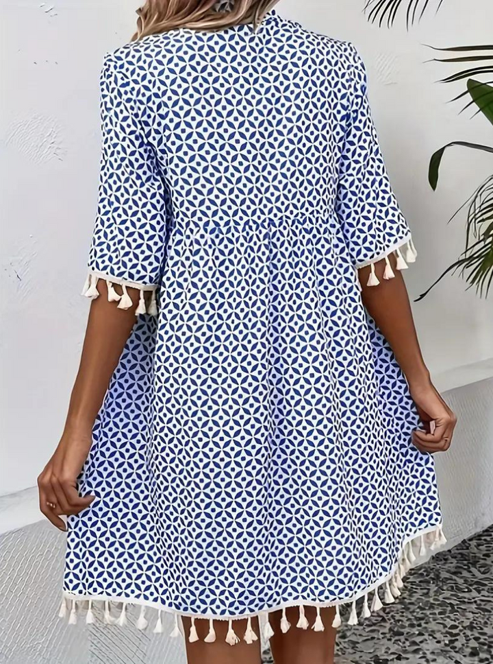 Levoire | Manches Mi-Longs Frange Robe Courte Coupe Ample
