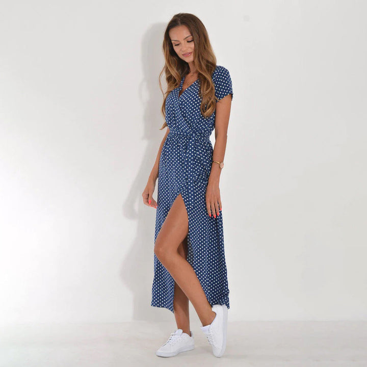 Levoire | Robe Maxi Enroulée À Manches Courtes Et Décolleté En V