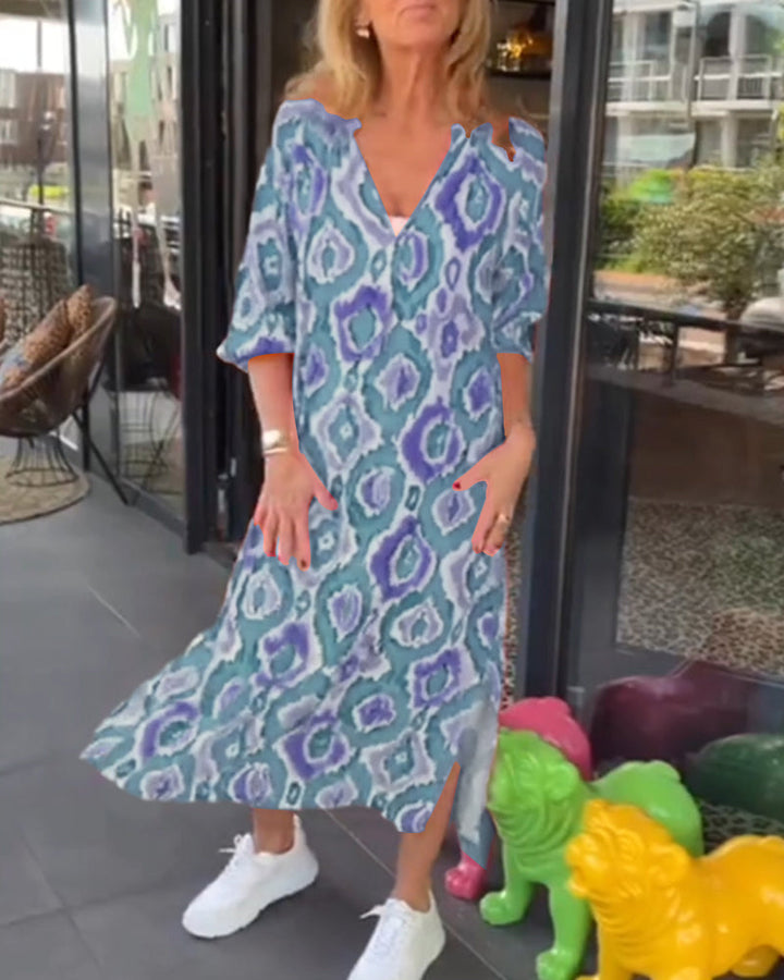 Levoire | Coupe Décontractée Manches Courtes Robe Longue Robe De Plage Bleu