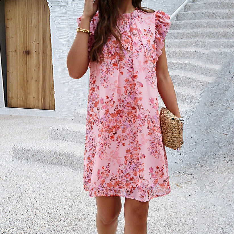 Levoire | Sans Manches Modèle Décontracté Robe À Fleurs Mini Robe Rose clair