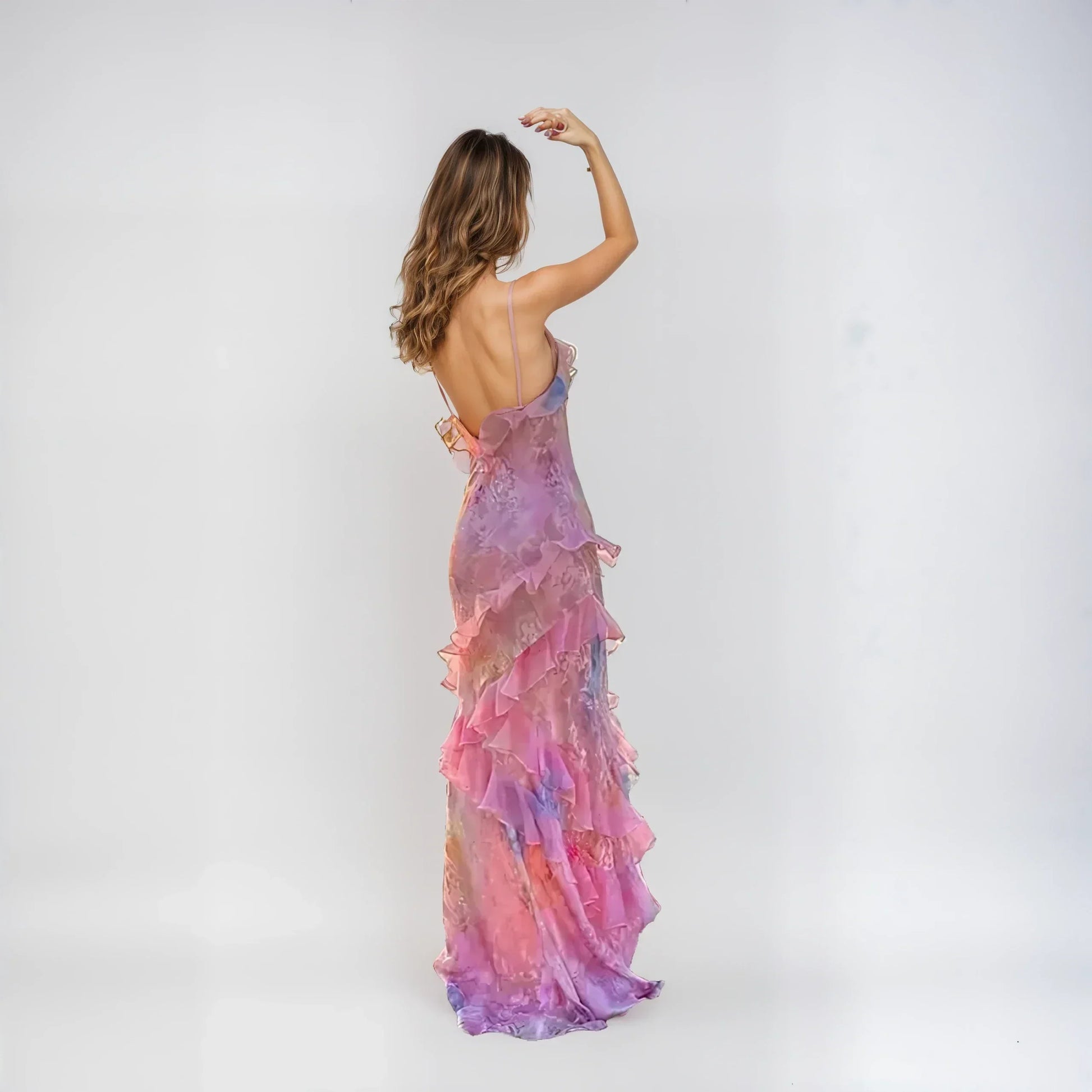 Levoire | Sans Manches Robe Dos Ouvert Avec Volants Maxi Robe