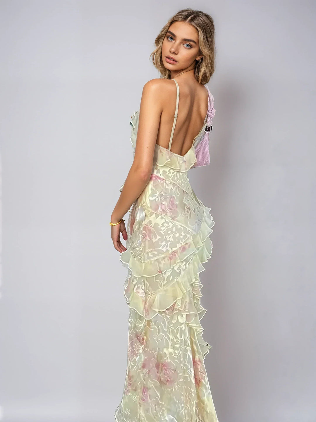 Levoire | Sans Manches Robe Dos Ouvert Avec Volants Maxi Robe