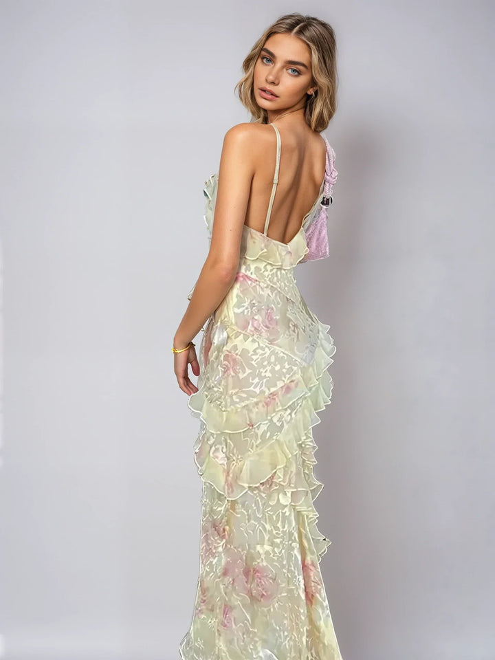 Levoire | Sans Manches Robe Dos Ouvert Avec Volants Maxi Robe