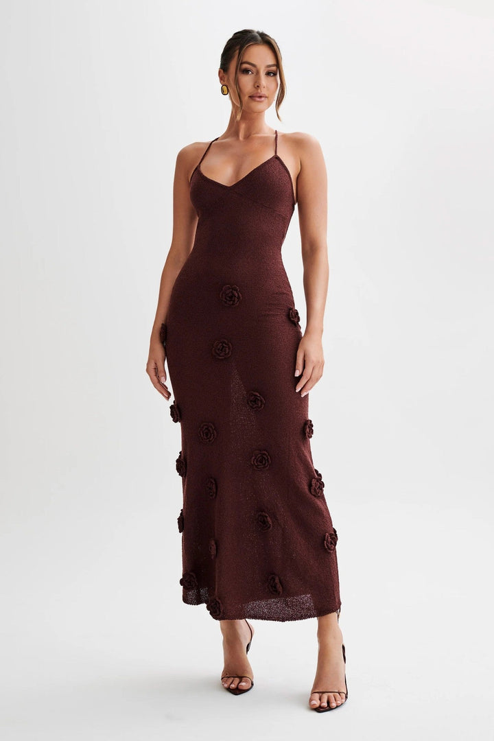 Levoire | Robe Maxi En Tricot Bodycon Dos Nu Sans Manches châtaignier