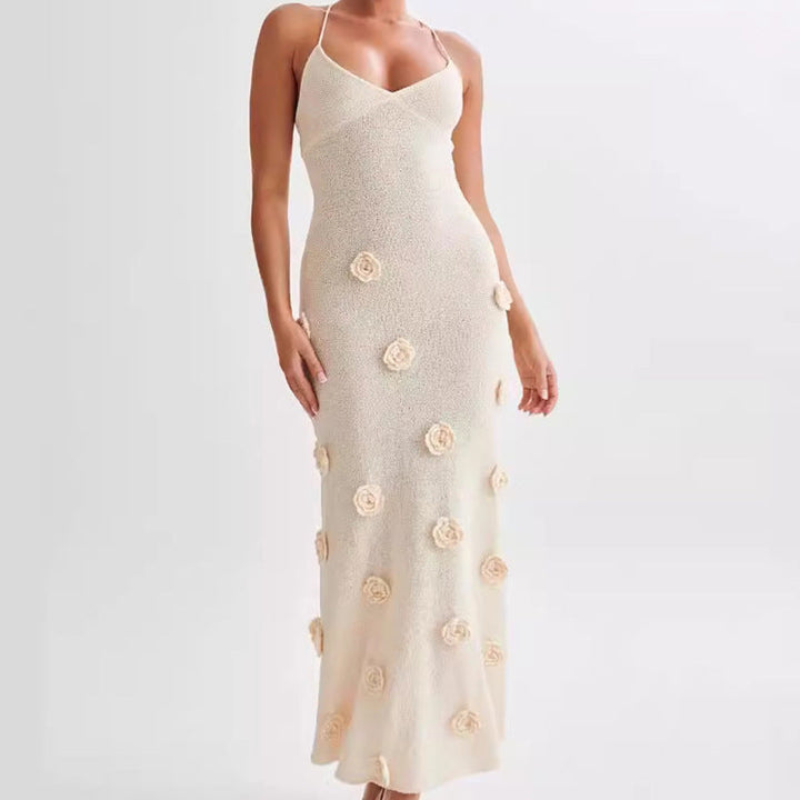 Levoire | Robe Maxi En Tricot Bodycon Dos Nu Sans Manches Crème
