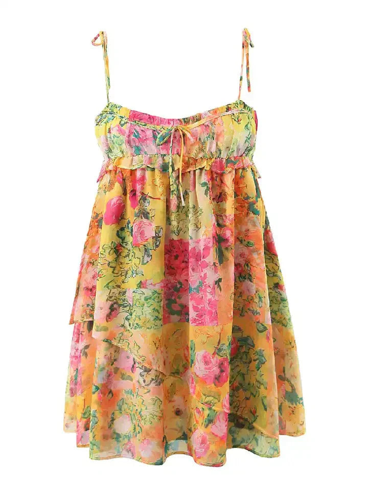 Levoire | Robe À Bretelles Spaghetti Coupe Décontractée Robe Fleurie Mini Robe