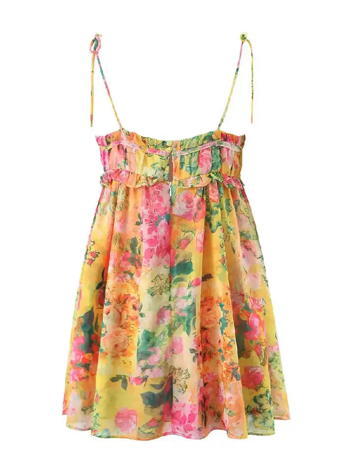 Levoire | Robe À Bretelles Spaghetti Coupe Décontractée Robe Fleurie Mini Robe