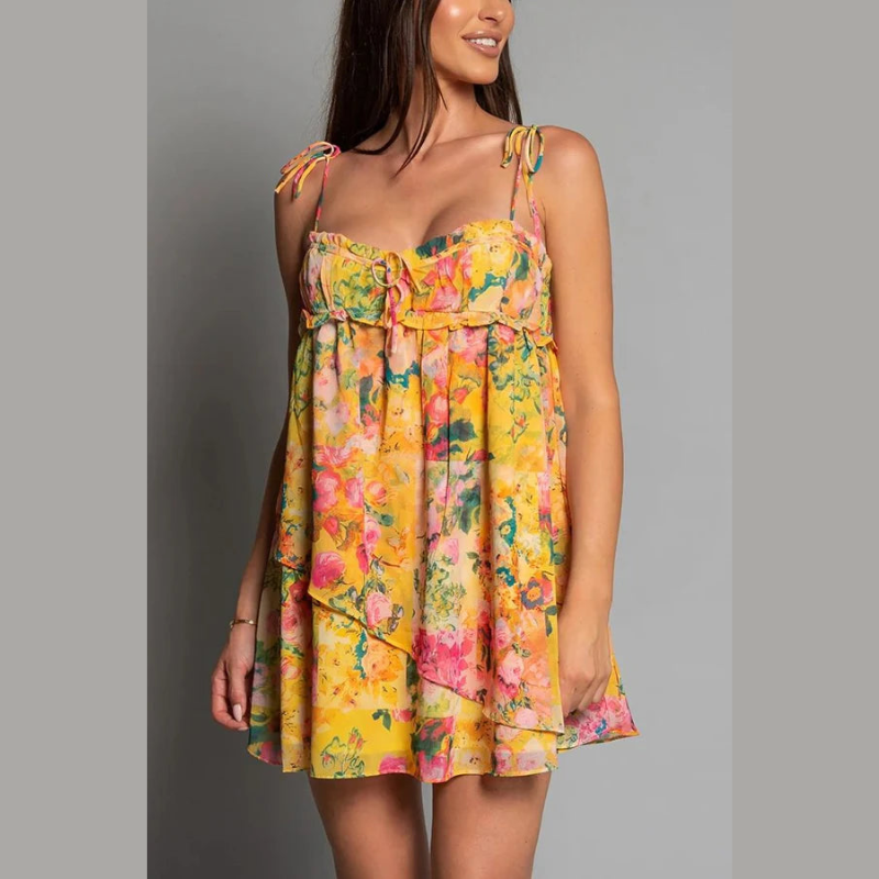 Levoire | Robe À Bretelles Spaghetti Coupe Décontractée Robe Fleurie Mini Robe